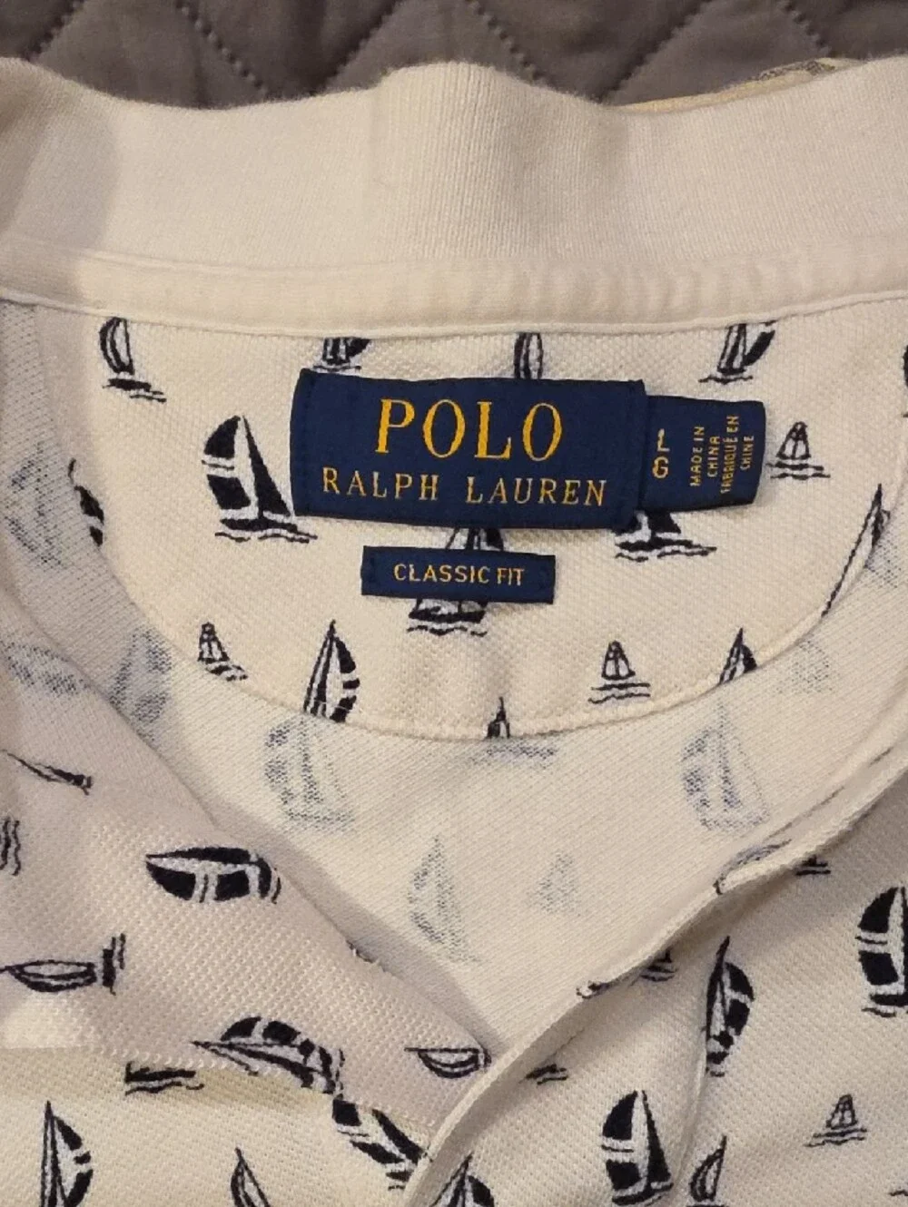 Polo by Ralph Lauren Classic Fit White Polo Shirt Navy Sailboat Print Red Logo